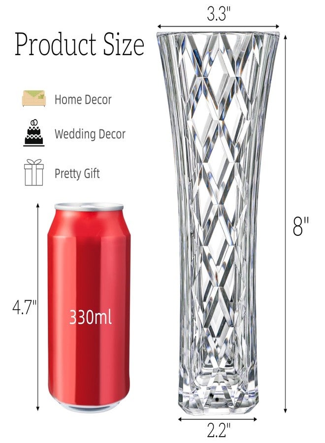 Jowgut Clear Crystal Vase, Decorative Tall Acrylic Flower Vase, 8" Thickened Heavy Design Unbreakable Diamond Pattern Vase for Centerpieces Wedding Party Gift Home Office Decor - Image 2